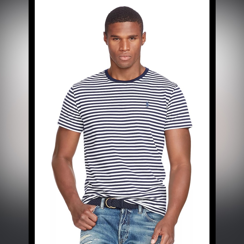 Polo by Ralph Lauren Striped Cotton Tee Size Large Navy/White GUC